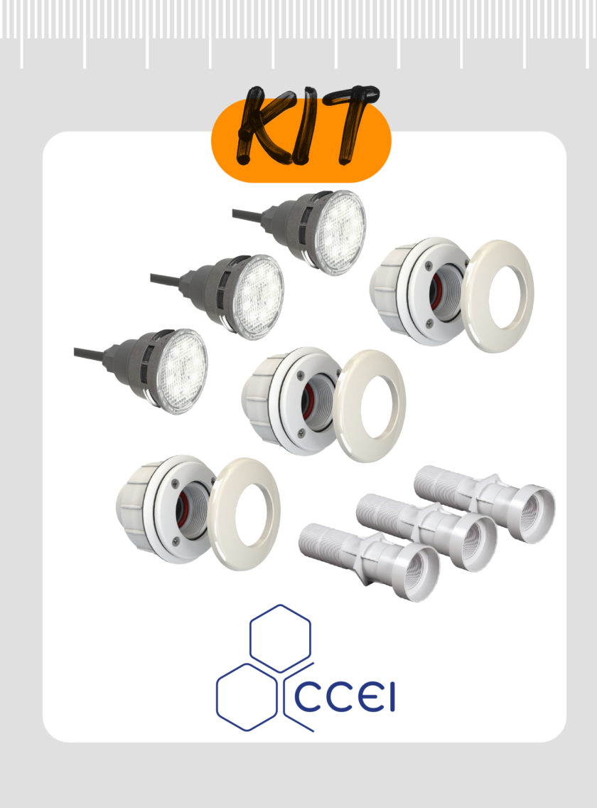 Kit d’éclairage led ccei pour piscine béton de 8,00×4,00m à 9,00×4,00m
