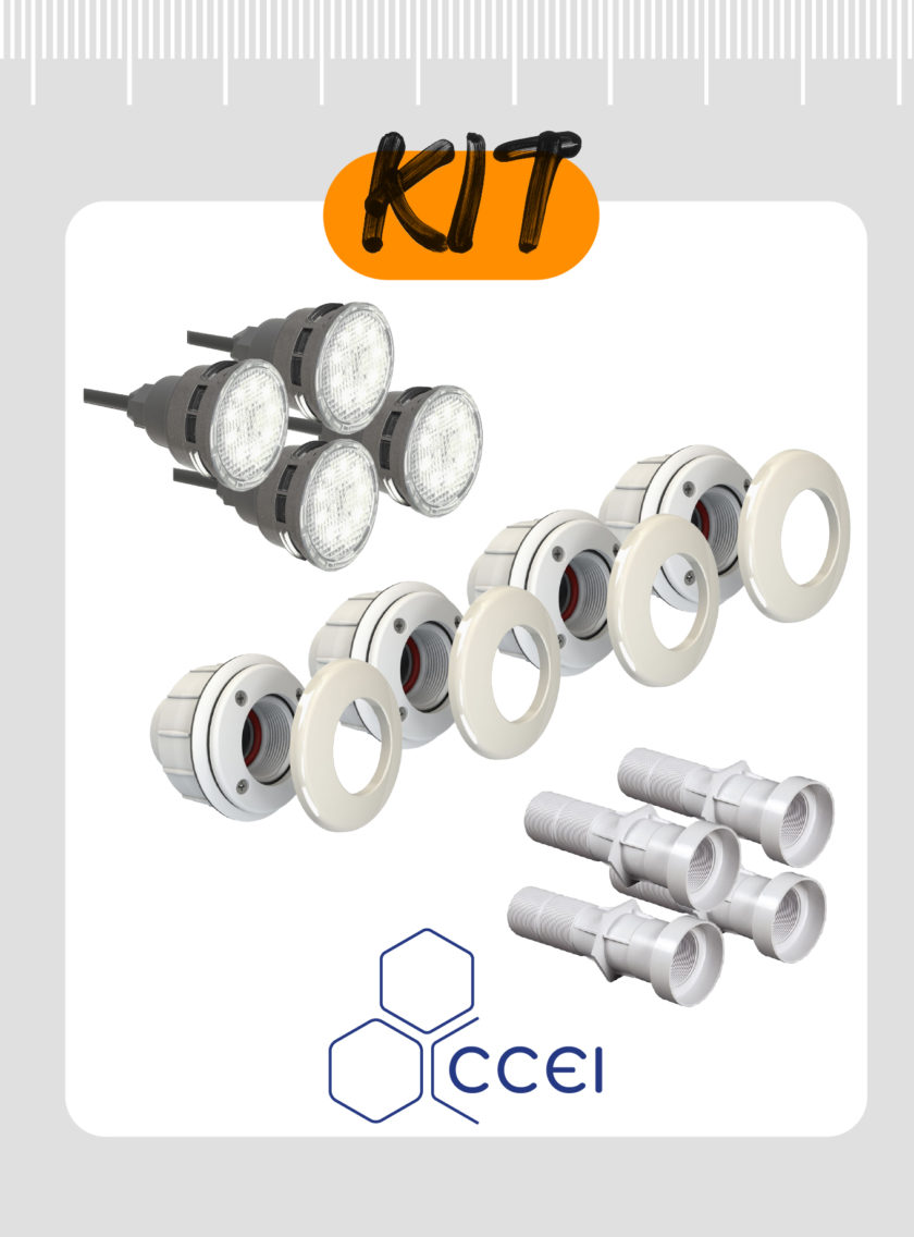 Kit d’éclairage led ccei pour piscine béton de 10,00×4,00m à 12,00×4,00m